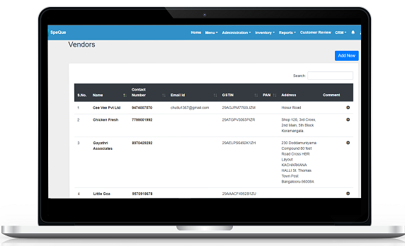 Restaurant Vendor Management System